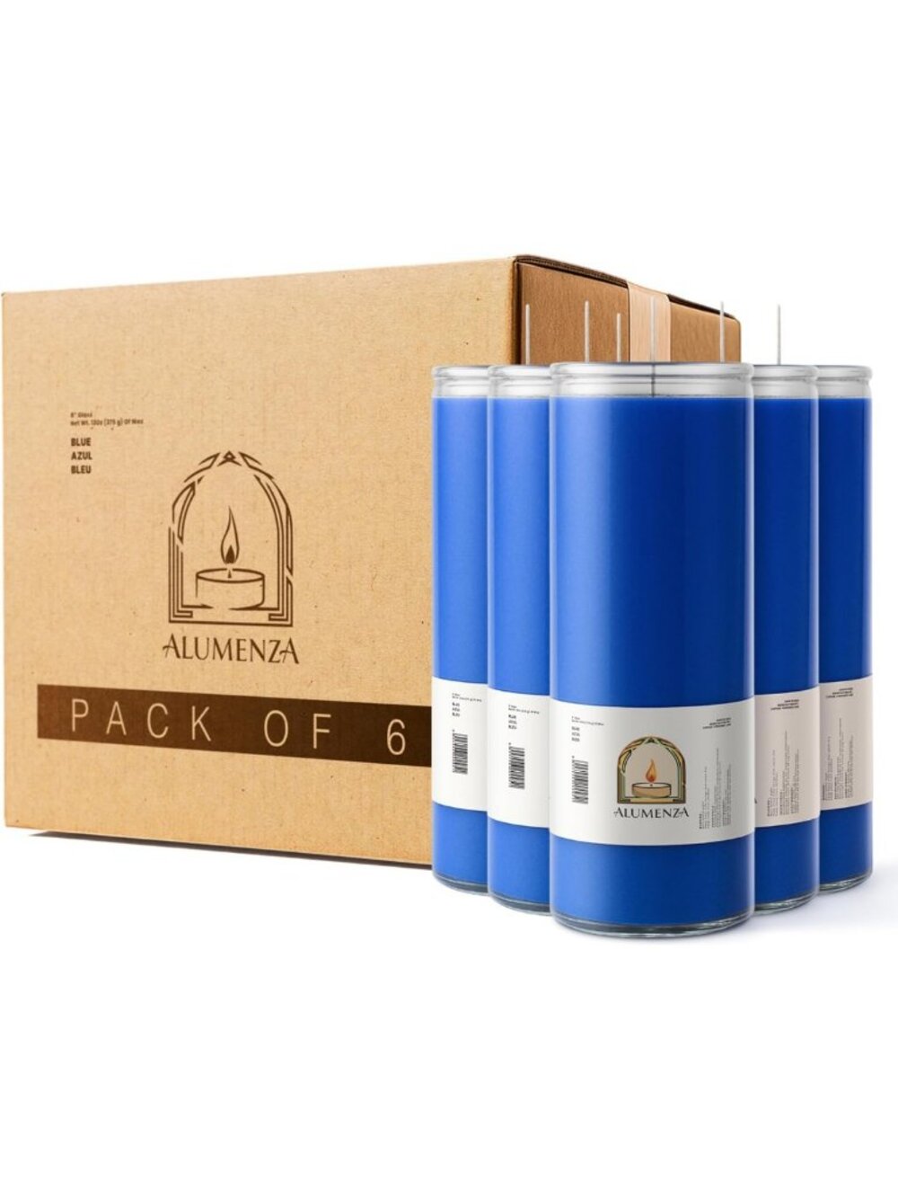 6-Pack Unscented Blue Prayer Candles - 90-Hour Devotional Glass Candles